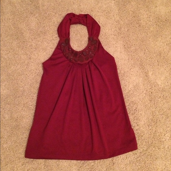 The Limited Deep Red Halter with Jeweled Neckline - Picture 6 of 8